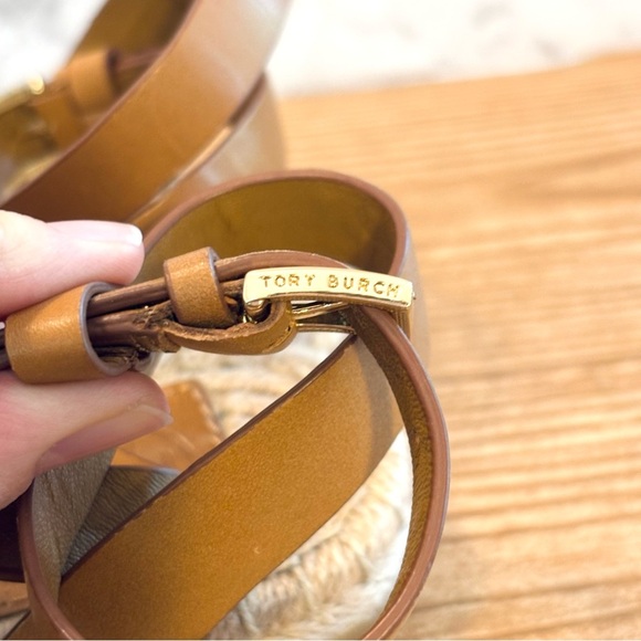 TORY BURCH Stretch-Canvas Espadrille Sandals Ankle Wrap Natural/Blue Size 7 - Picture 8 of 11